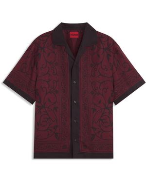 HUGO Oversized-Fit Overhemd Met Geplaatste Print - Rood