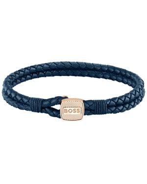BOSS Braided-Leather Cuff - Blue