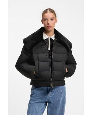 HUGO Water-Repellent Puffer Jacket With Detachable Faux-Fur Collar - Black