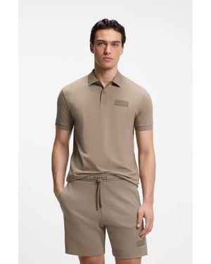 BOSS Paddy Polo Shirt With Structured Logo Patch - Brown