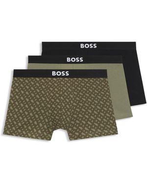 BOSS Dreier-Pack Eng Anliegende Boxershorts Aus Stretch-Baumwolle Mit Kurzem Bein Und Logos Am Bund - Grün