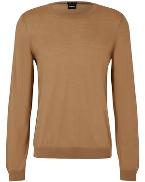 BOSS Slim-fit Jumper In Virgin Wool With Crew Neckline - Natural