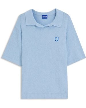 HUGO Pull À Manches Courtes Coupe Oversize En Tissu Éponge Coton Mélangé - Bleu