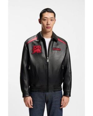 HUGO X Rb Leather Jacket With Bull Motifs - Black