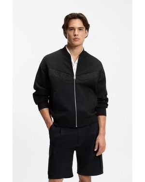 HUGO Cotton-Blend Jacket With Broderie Stripes - Black