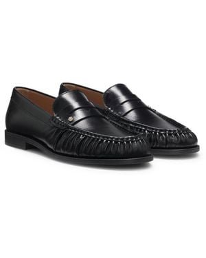 BOSS Leather Moccasins With Double B Monogram - Black