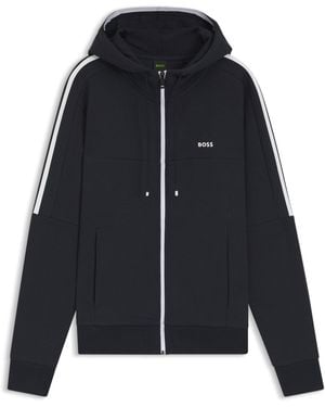 BOSS Kapuzenjacke Aus Stretch-Baumwolle Mit Reißverschluss Und Eingesetzten Streifen - Schwarz