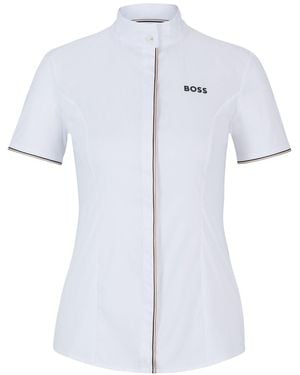 BOSS Equestrian Show Blouse With Stretch-Cotton Middle - White