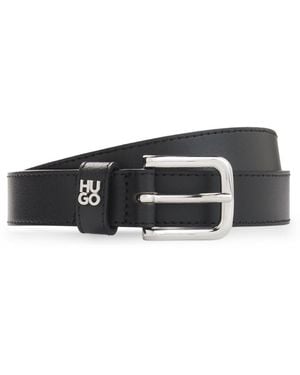 HUGO Italian-Leather Belt With Metal Letters - Black