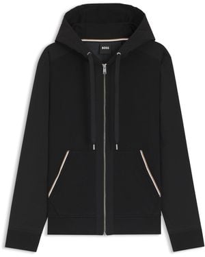 BOSS Hoodie Van Katoenen Badstof Met Rits En Kenmerkende Streepdetails - Zwart