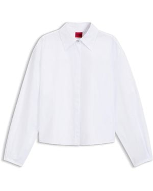 HUGO Cropped Relaxed-Fit Blouse Van Katoenen Popeline - Wit