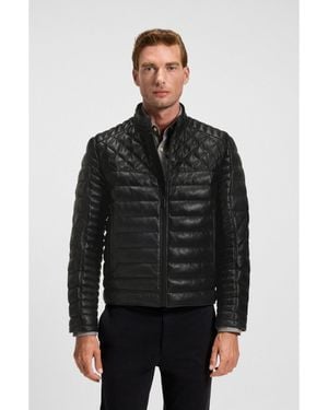 BOSS Nappa-Leather Jacket With Mixed Quilting - Black