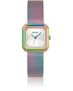 HUGO Hazel Irisierende Quadratische Uhr Mit Mesh-Armband - Weiß