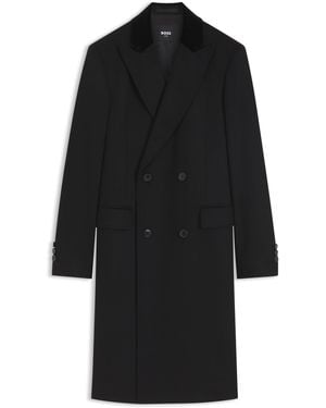 BOSS Abrigo Cruzado Slim Fit Con Cuello De Terciopelo - Negro
