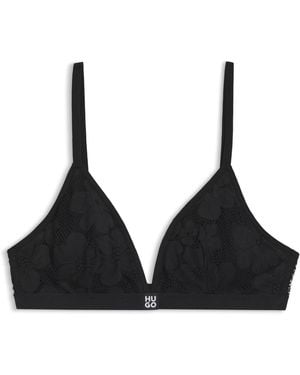 HUGO Sujetador Triangular De Encaje Floral Con Relleno Extraíble - Negro