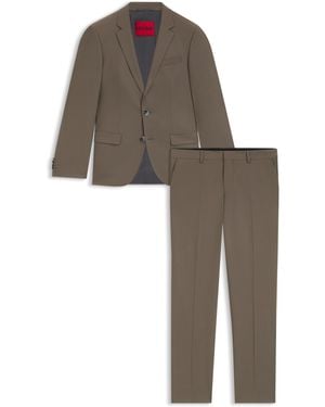 HUGO Tweedelig Slim-Fit Pak Van Een Wolmix Popeline - Bruin