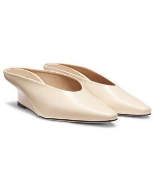 BOSS Leather Mules With Wedge Heel - White