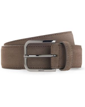 BOSS Leather Business Belt With Polished Gunmetal Buckle - Brown