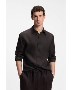 BOSS By Beckham Relaxed-Fit Linen Shirt - Black