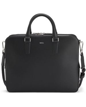 BOSS Leather Document Case With Logo Lettering - Black