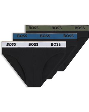 BOSS Paquete De Tres Calzoncillos Slip De Algodón Elástico Con Logo En La Cintura - Negro