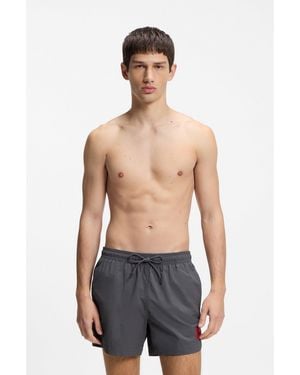 HUGO Quick-Dry Swim Shorts With Logo Label - Grey
