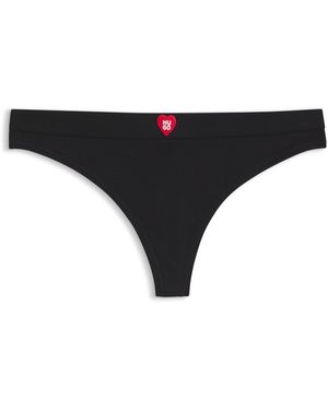 HUGO Geribde String Met Lage Taille En Hartlogo - Zwart
