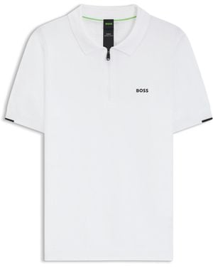 BOSS Polopullover Aus Baumwolle Mit Reißverschluss Am Kragen - Weiß