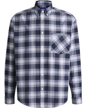 HUGO Oversized Hemd Aus Karierter Oxford-Baumwolle - Blau