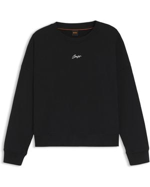 BOSS Sweatshirt Van Katoenen Badstof Met Handgeschreven Logo - Zwart