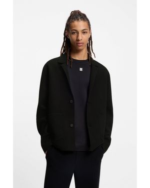 HUGO Relaxed-Fit Knitted Jacket With Patch Pockets - Black