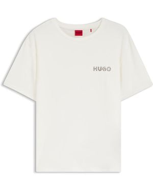 HUGO Pyjama-Shirt Aus Stretch-Jersey Mit Logo-Print - Weiß