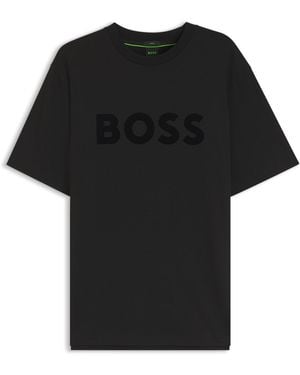BOSS T-Shirt Aus Stretch-Baumwolle Mit Tonalem Flock-Logo - Schwarz
