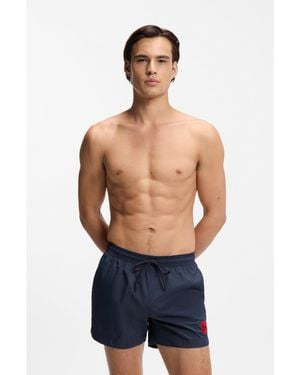 HUGO Quick-Dry Swim Shorts With Logo Label - Blue