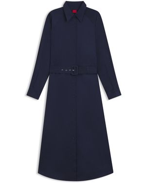 HUGO Vestido Maxi Con Cinturón En Satén De Algodón - Azul