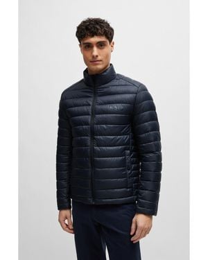 BOSS Water-Repellent Padded Jacket With Tonal Logo - Blue