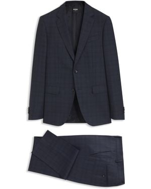 BOSS One Slim-Fit Tweedelig Kostuum Van Geruite Scheerwol - Blauw