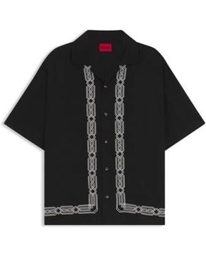 HUGO Oversized-Fit Shirt With Embroidered Pattern - Black