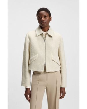 BOSS Bouclé Coat With Two-Way Zip - Natural