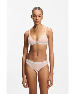 HUGO Stretch-Cotton Briefs With Repeat Logos - Brown