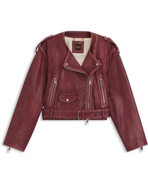 BOSS Kortere Bikerjas Van Generfd Rundleer - Rood