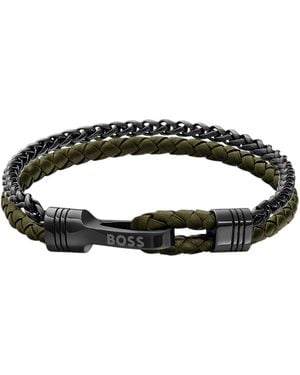 BOSS Sleek Bracelet With Polished Hardware Details - Black