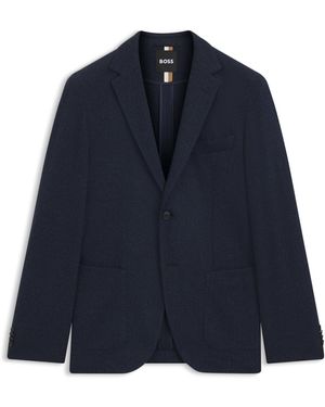 BOSS Regular-Fit Blazer Van Een Katoenmix Met Visgraatdessin - Blauw