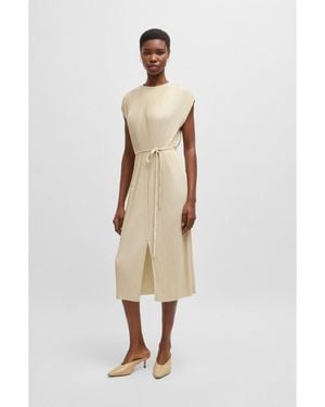 BOSS Belted Sleeveless Dress - Natural