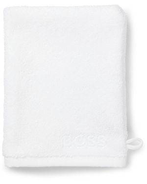 BOSS Manopla De Baño De Algodón Con Logo Bordado En Contraste - Blanco