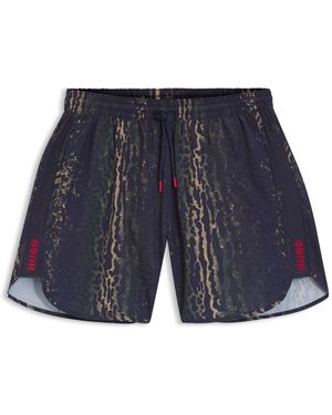 HUGO Zwemshort Met Print En Logostiksel - Blauw