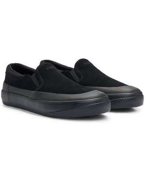 HUGO Slipper aus Veloursleder mit Signature-Slogan - Schwarz