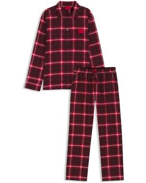 HUGO Pijama De Algodón A Cuadros Con Etiquetas De Logo - Rojo