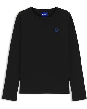 HUGO Cotton-Jersey Top With Happy Logo Badge - Black