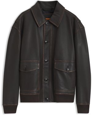 BOSS Pilotenjacke Aus Leder - Schwarz